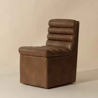 Norm Leather Upholstered Wheeled Dining Chair