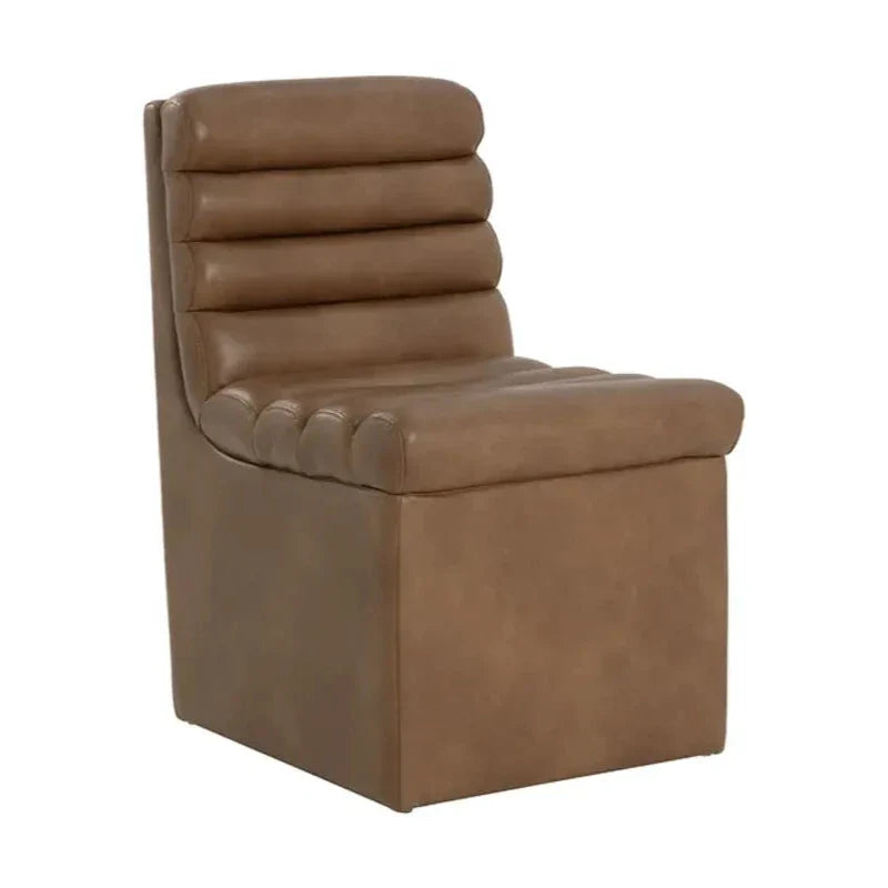 Norm Leather Upholstered Wheeled Dining Chair