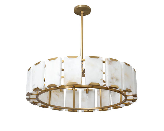 Rovira Chandelier With Gold Iron Frame And Alabaster Panels