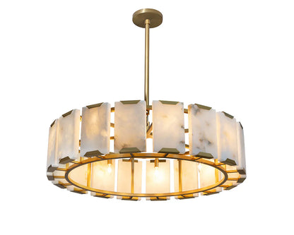 Rovira Chandelier With Gold Iron Frame And Alabaster Panels