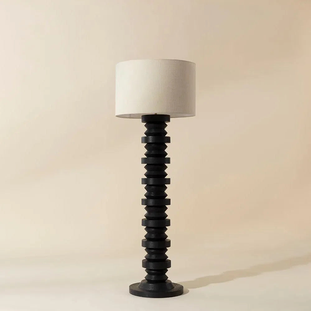 Capo Floor Lamp With Black Sculpted Base And Linen Shade