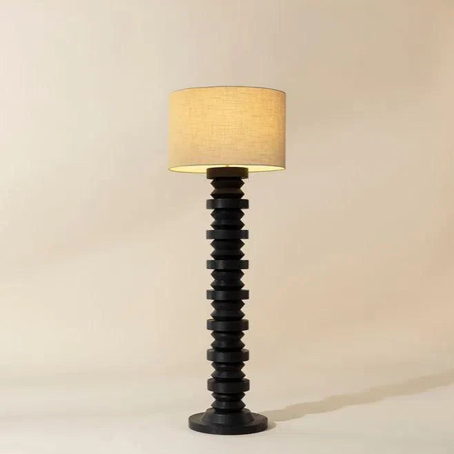 Capo Floor Lamp With Black Sculpted Base And Linen Shade