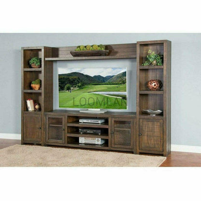 112" Entertainment Wall Unit For TV Up to 72" With Bookcase Entertainment Wall Unit Sideboards and Things By Sunny D