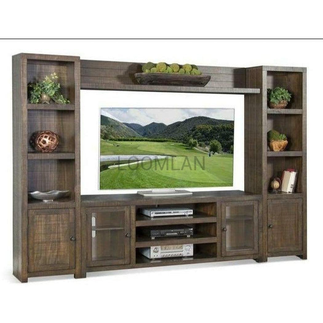 112" Entertainment Wall Unit For TV Up to 72" With Bookcase Entertainment Wall Unit Sideboards and Things By Sunny D