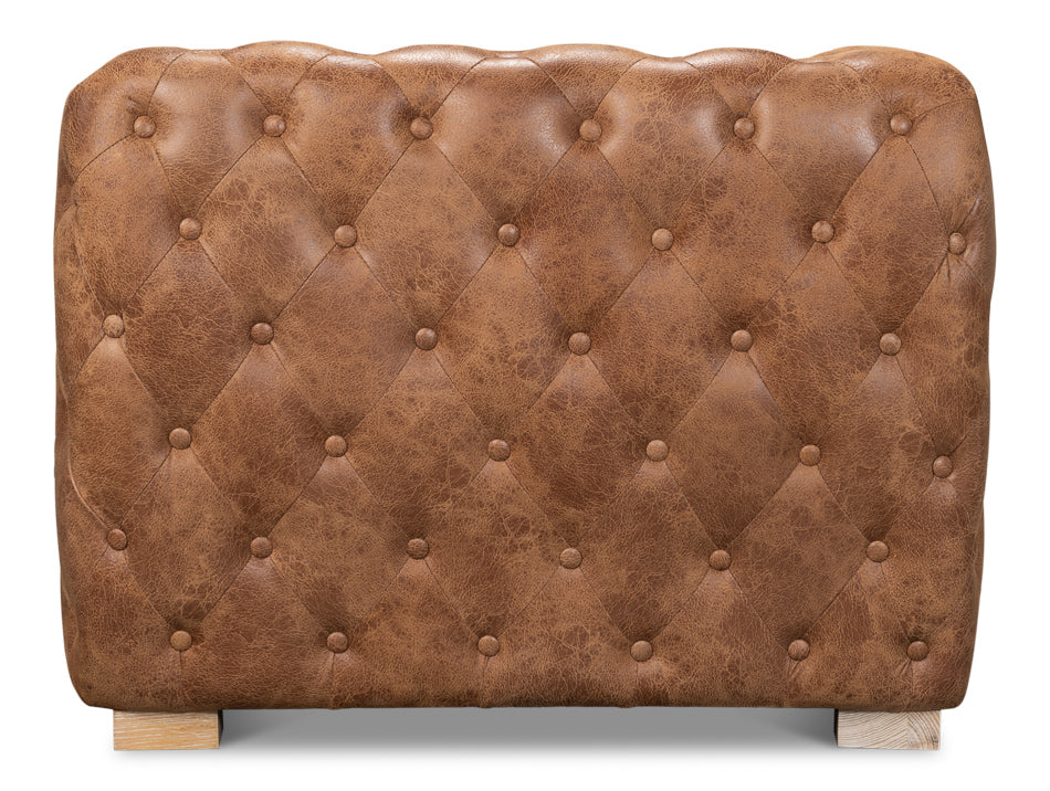 112" Long Tufted Leather Stanley Sofa Tan-Sofas & Loveseats-Sarreid-LOOMLAN