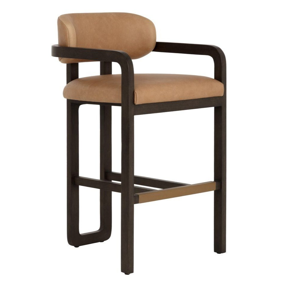 SUNPAN Madrone Ludlow Sesame Leather Barstool