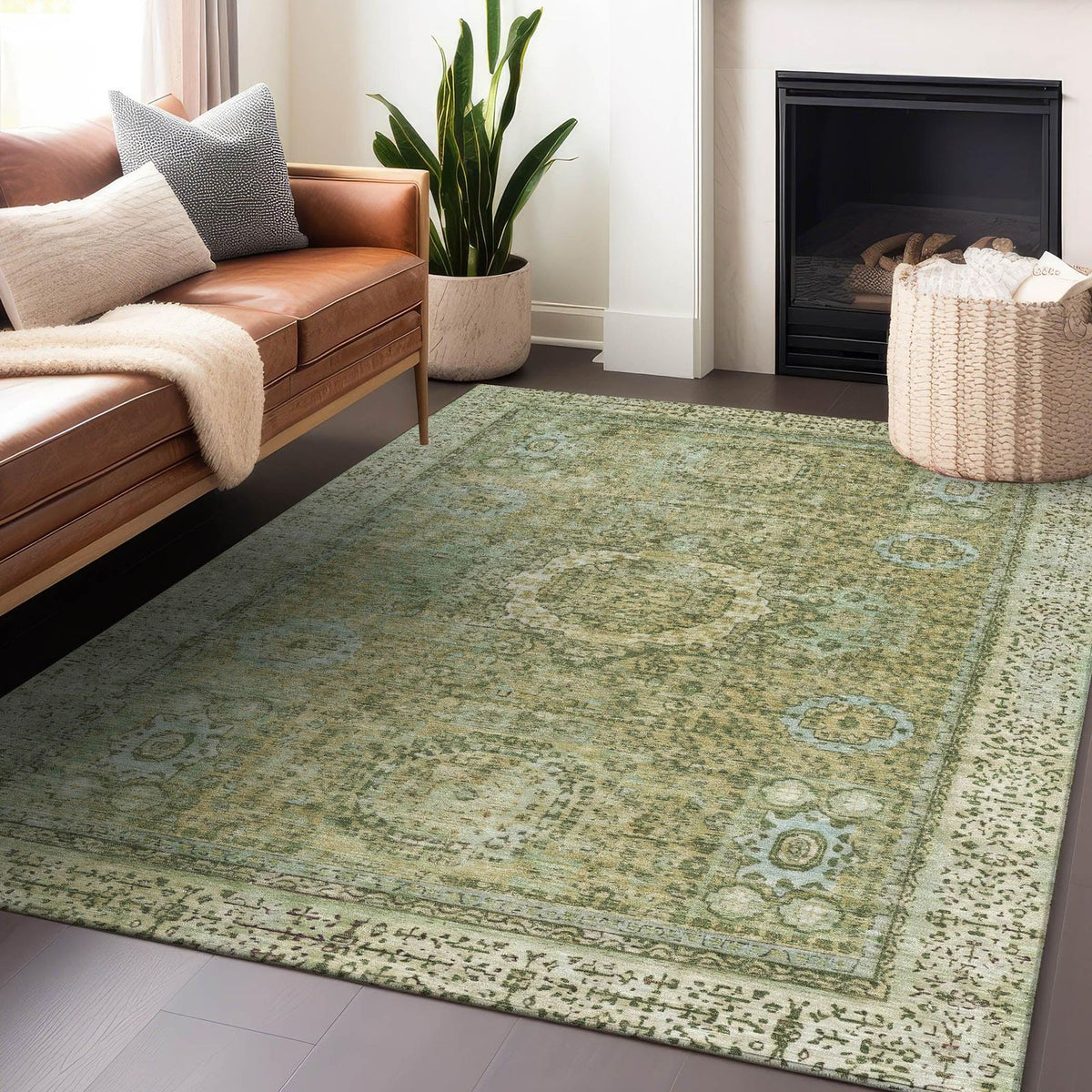 Irias Green Washable Indoor-Outdoor Rug -- green