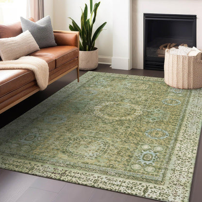 Irias Green Washable Indoor-Outdoor Rug -- green