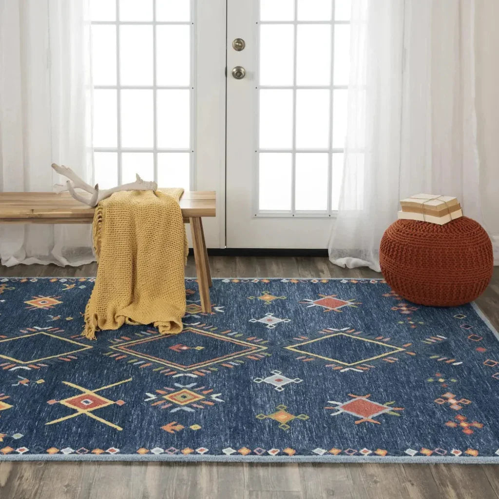 Ayar Geometric Blue Living Room Rug -- blue