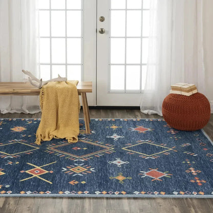 Ayar Geometric Blue Living Room Rug -- blue
