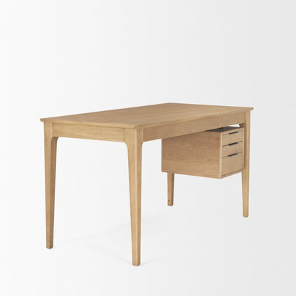 Tino 55.1"L Light Brown Solid Oak Wood 4-Drawer Desk -- Light Brown