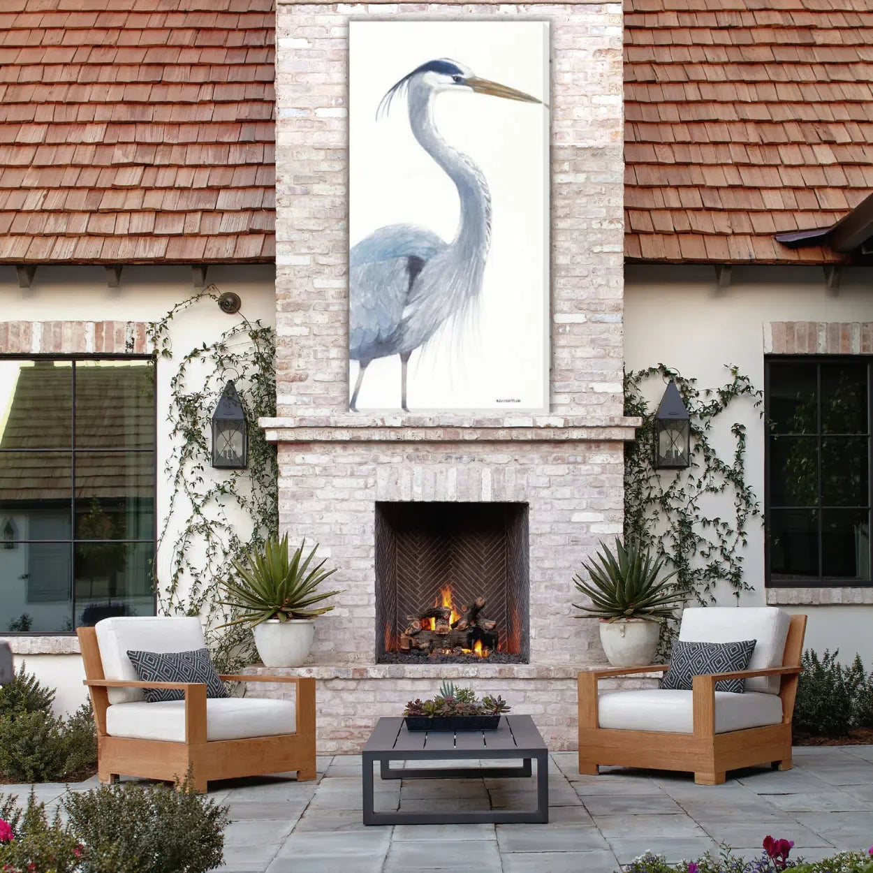 Blue Heron Coastal Canvas Art UV Resistant Canvas Indoor Outdoor