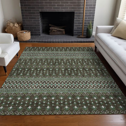 Lazy Rivers Brown Washable Indoor-Outdoor Rug