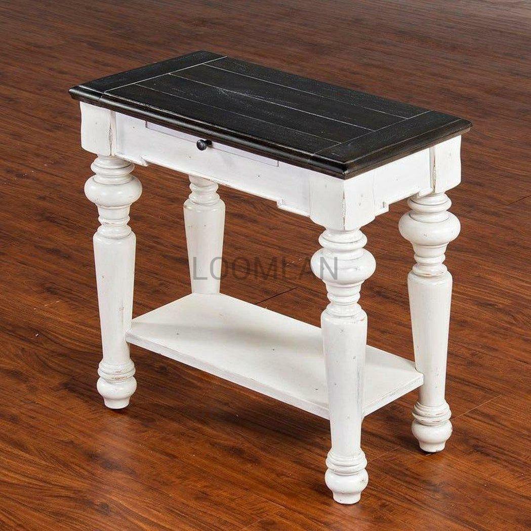 13" Narrow White and Distressed Black Wood Accent End Table Side Tables Sideboards and Things By Sunny D