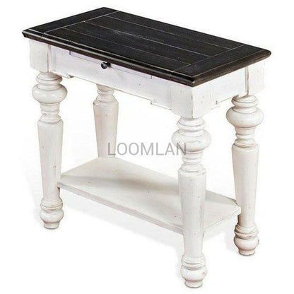 13" Narrow White and Distressed Black Wood Accent End Table Side Tables Sideboards and Things By Sunny D