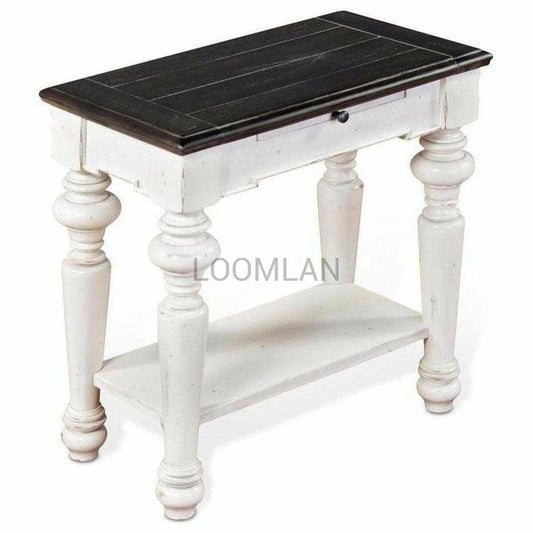 13" Narrow White and Distressed Black Wood Accent End Table Side Tables Sideboards and Things By Sunny D