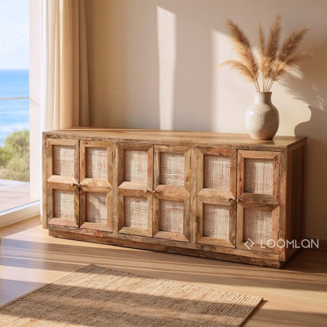LOOMLAN Marentha Six Doors Natural Wooden Sideboard