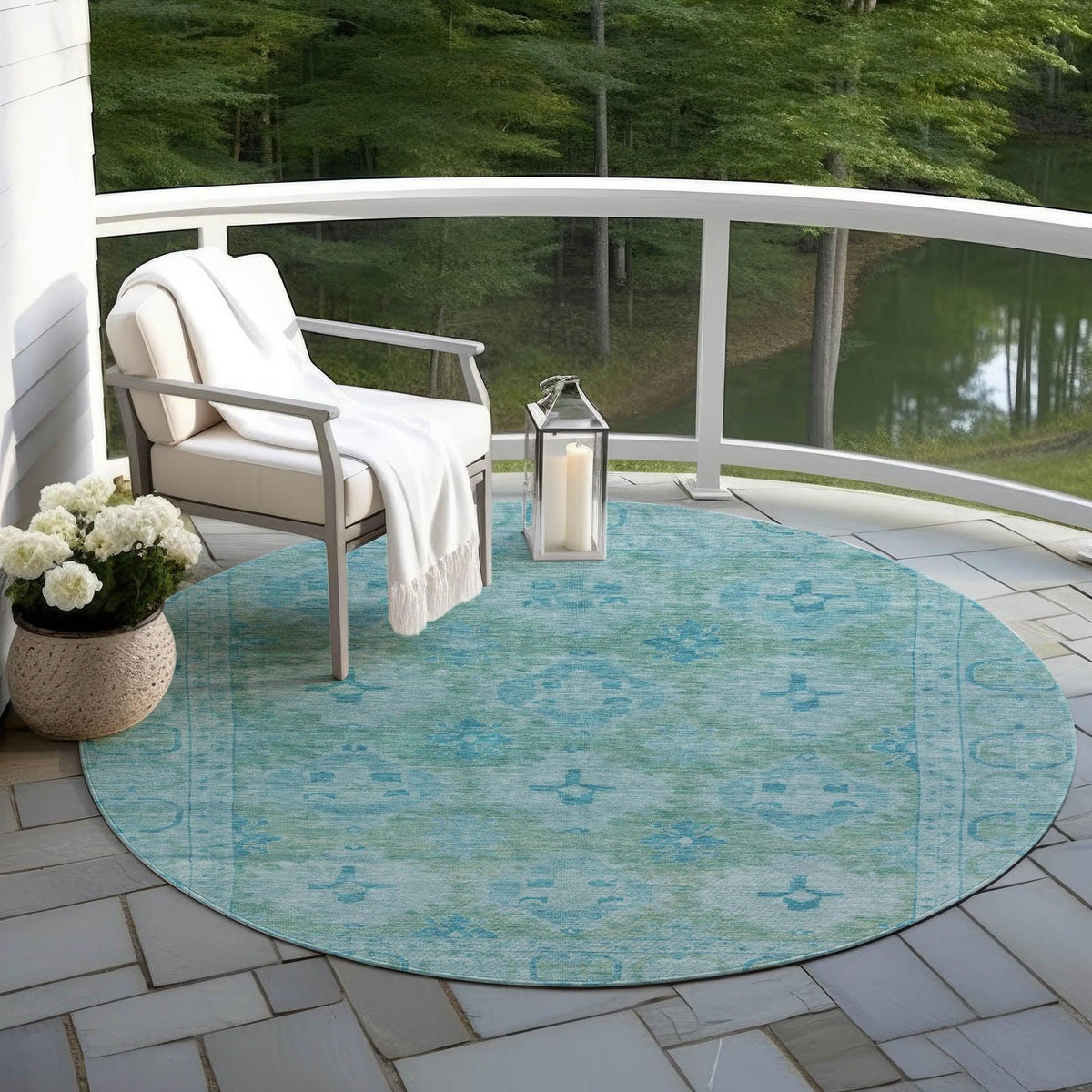 Jaelora Teal Washable Indoor-Outdoor Rug