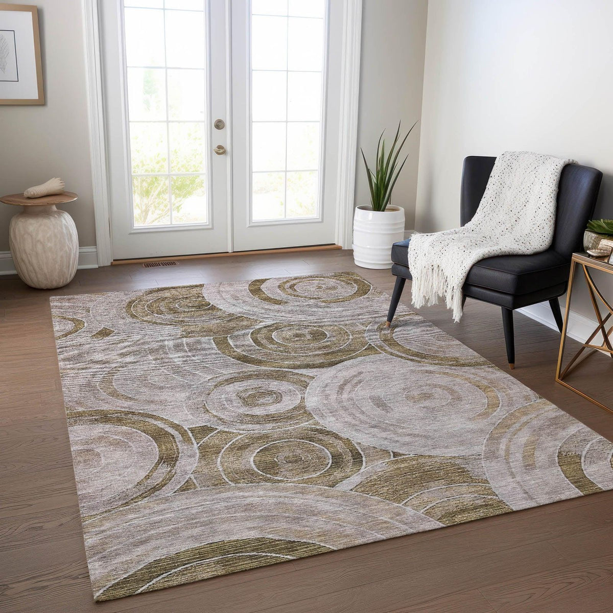 Jaelain Brown Washable Indoor-Outdoor Rug -- brown