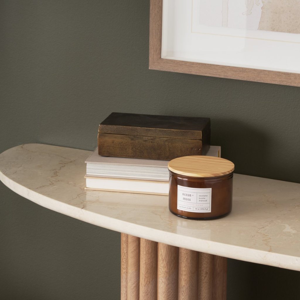 Marbrello 55" Botticino Marble Top Half Moon Console Table -- Light Brown