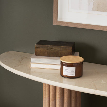 Marbrello 55" Botticino Marble Top Half Moon Console Table -- Light Brown