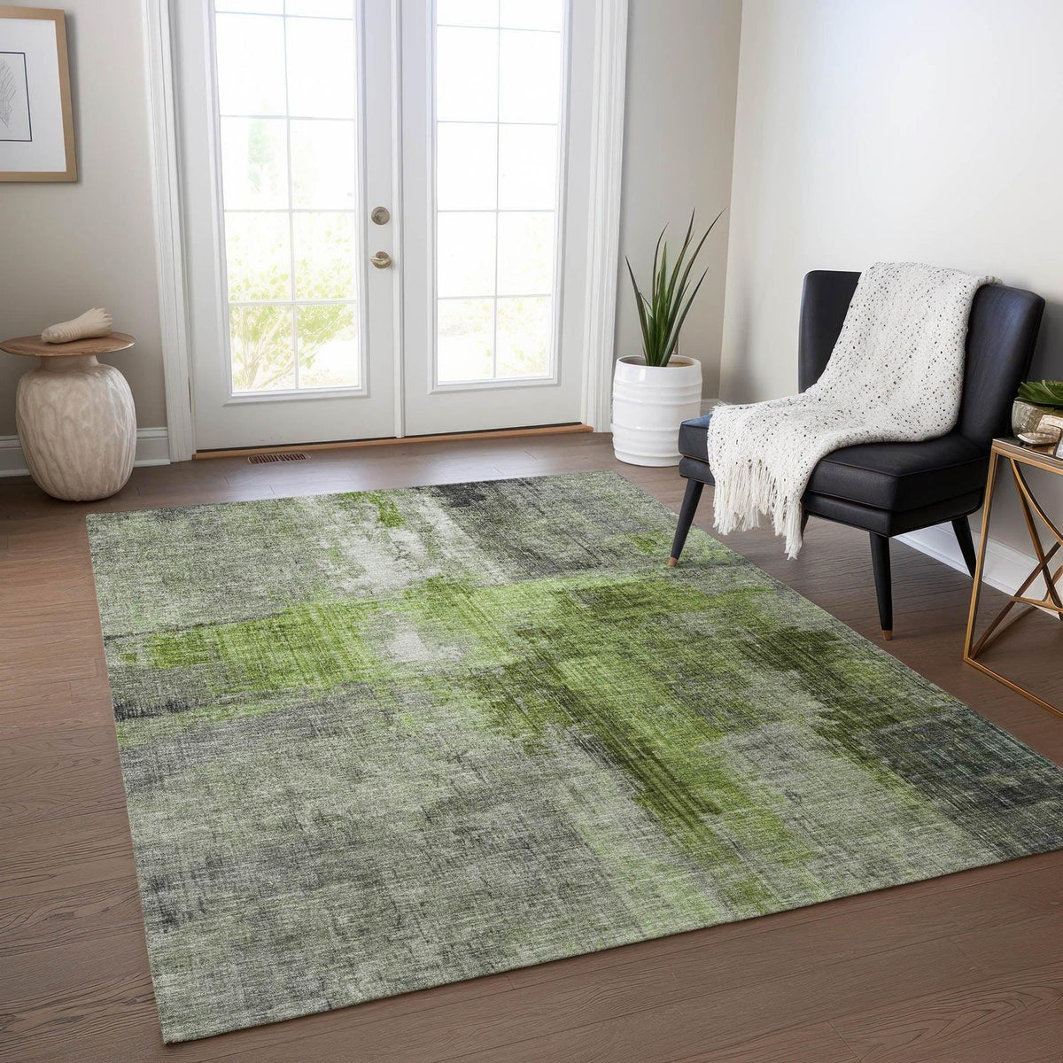 Jaelor Green Washable Indoor-Outdoor Rug -- green