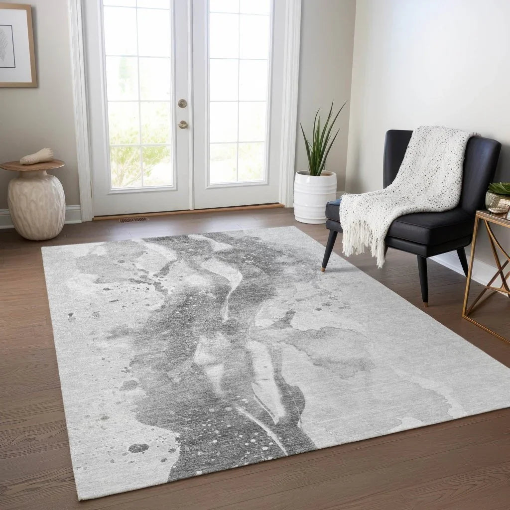 Serenza Gray Washable Indoor-Outdoor Rug -- gray