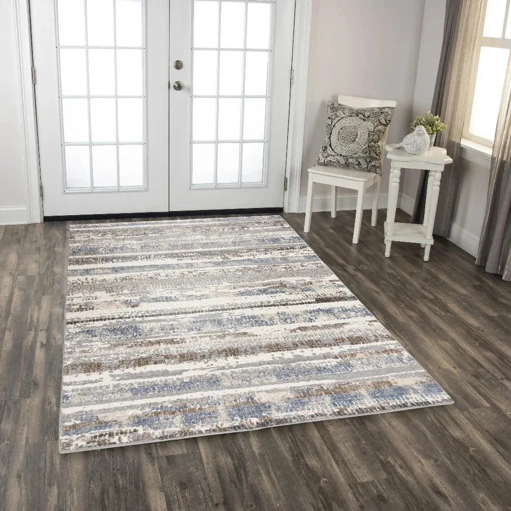 Dero Stripe Blue Large Area Rugs For Living Room -- blue