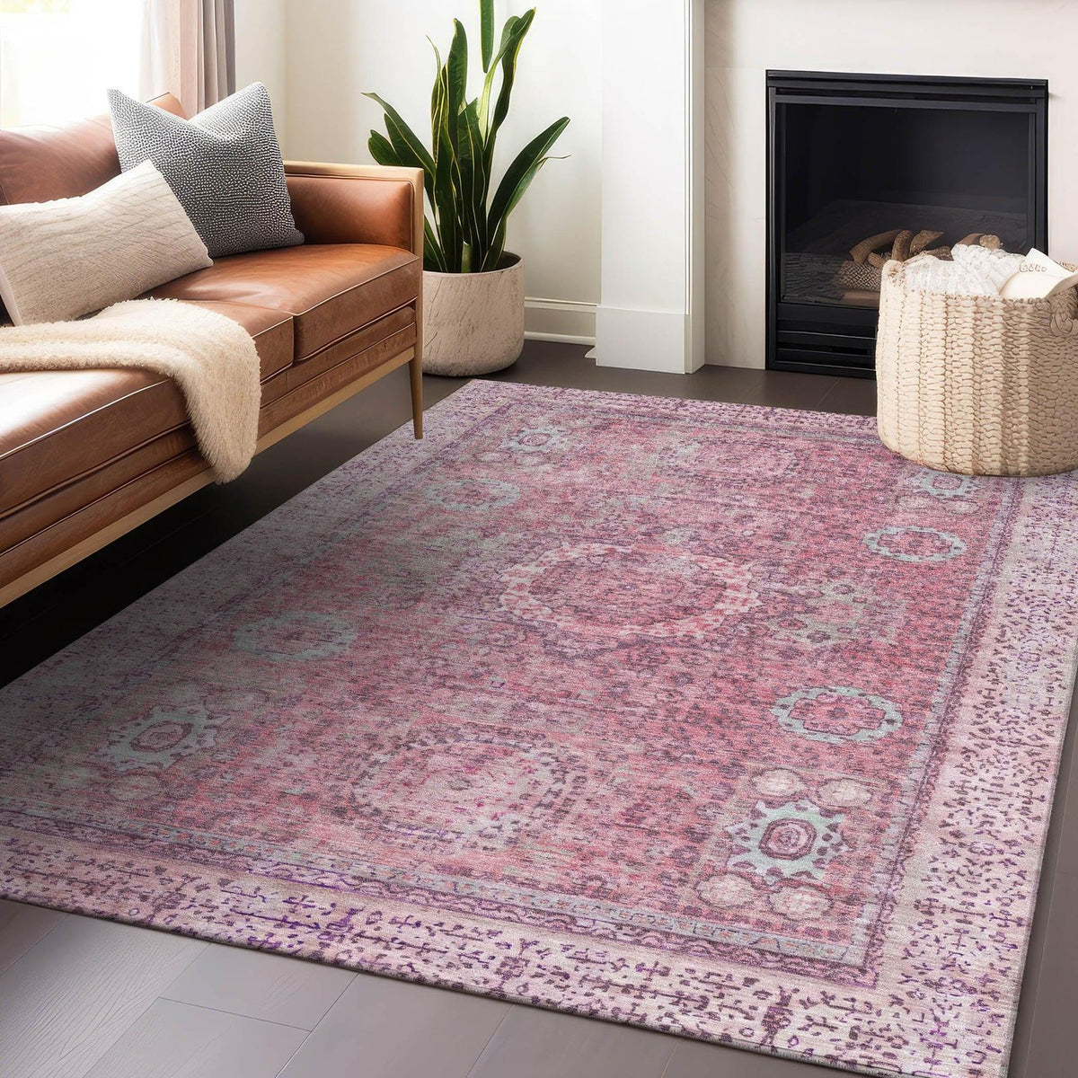 Irias Pink Washable Indoor-Outdoor Rug -- pink