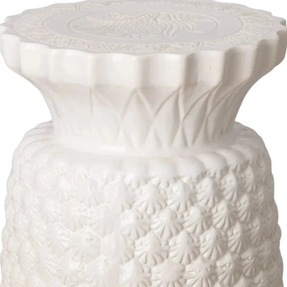15.5 in. Pineapple White Ceramic Garden Stool-Outdoor Stools-Emissary-Sideboards and Things