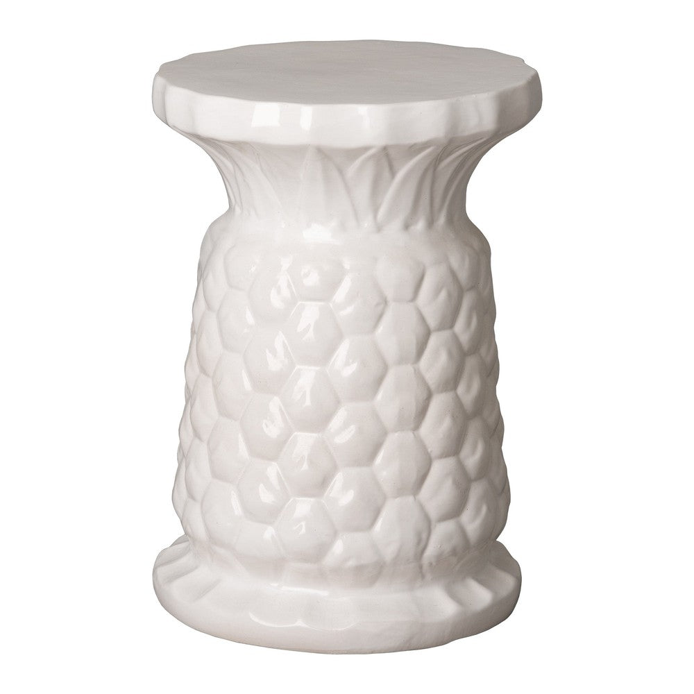 15.5 in. Pineapple White Ceramic Garden Stool-Outdoor Stools-Emissary-Sideboards and Things