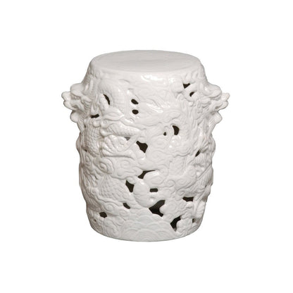 16 in. Dragon White Ceramic Garden Stool Outdoor-Outdoor Stools-Emissary-Sideboards and Things