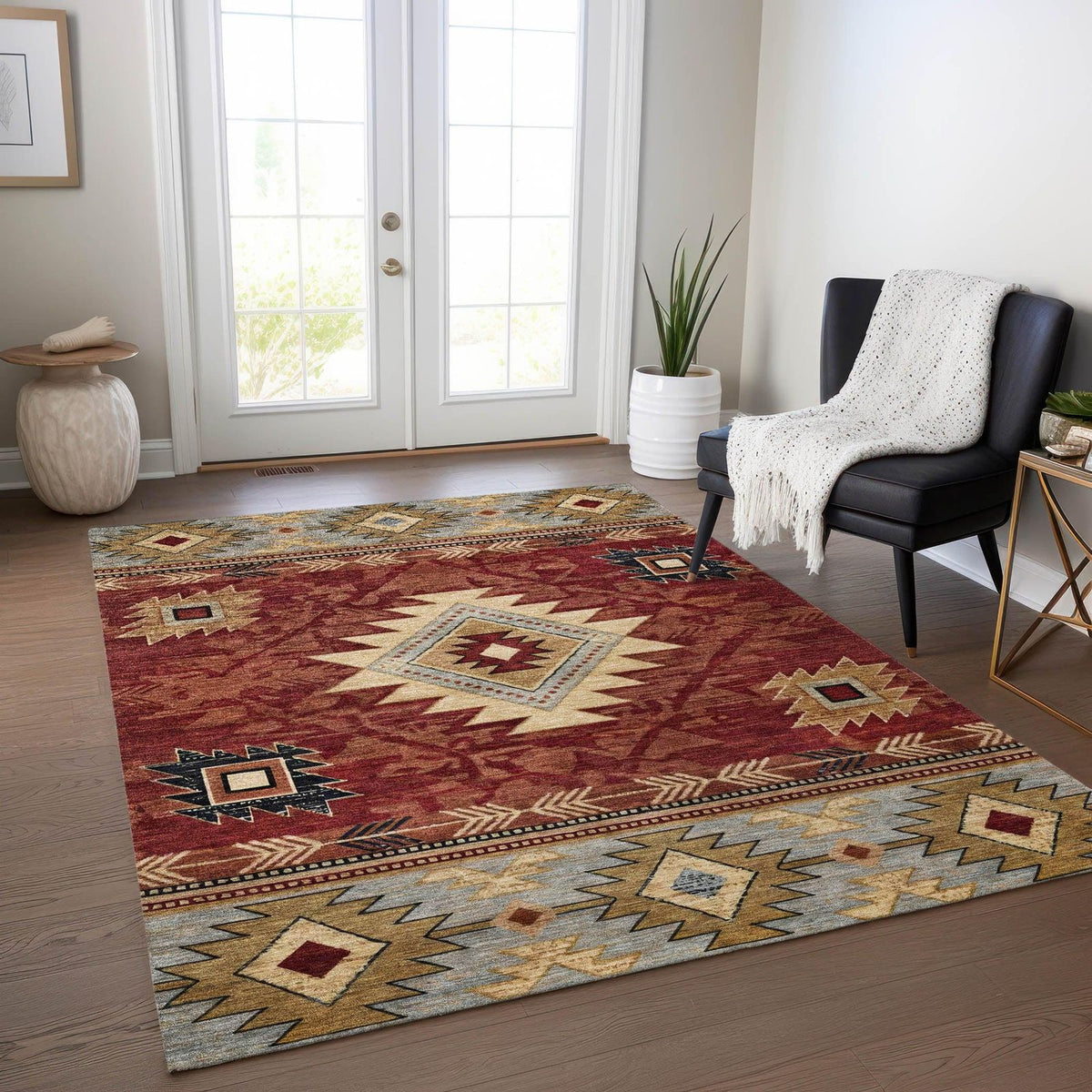 Jaelas Orange Washable Indoor-Outdoor Rug -- view 2
