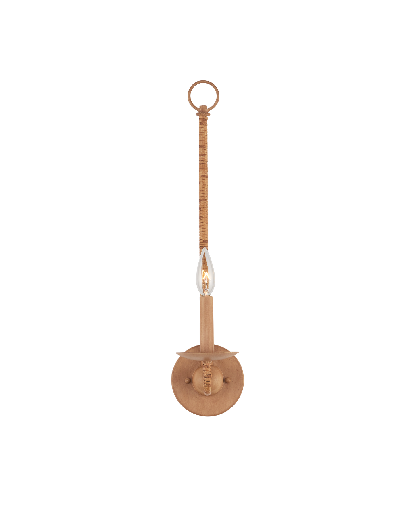 Saxon Single-Light Iron and Rattan Brown Wall Sconce