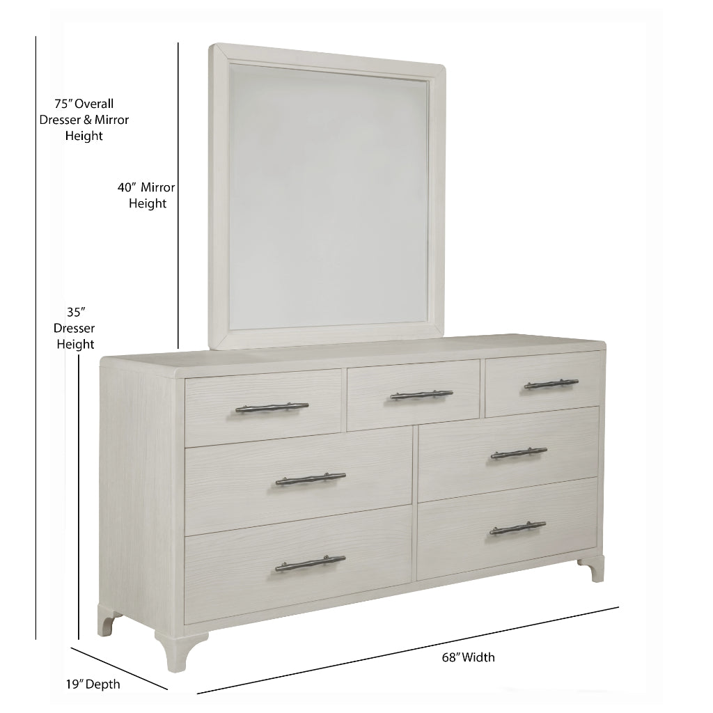Abaco Seven Drawers White Dresser With Mirror