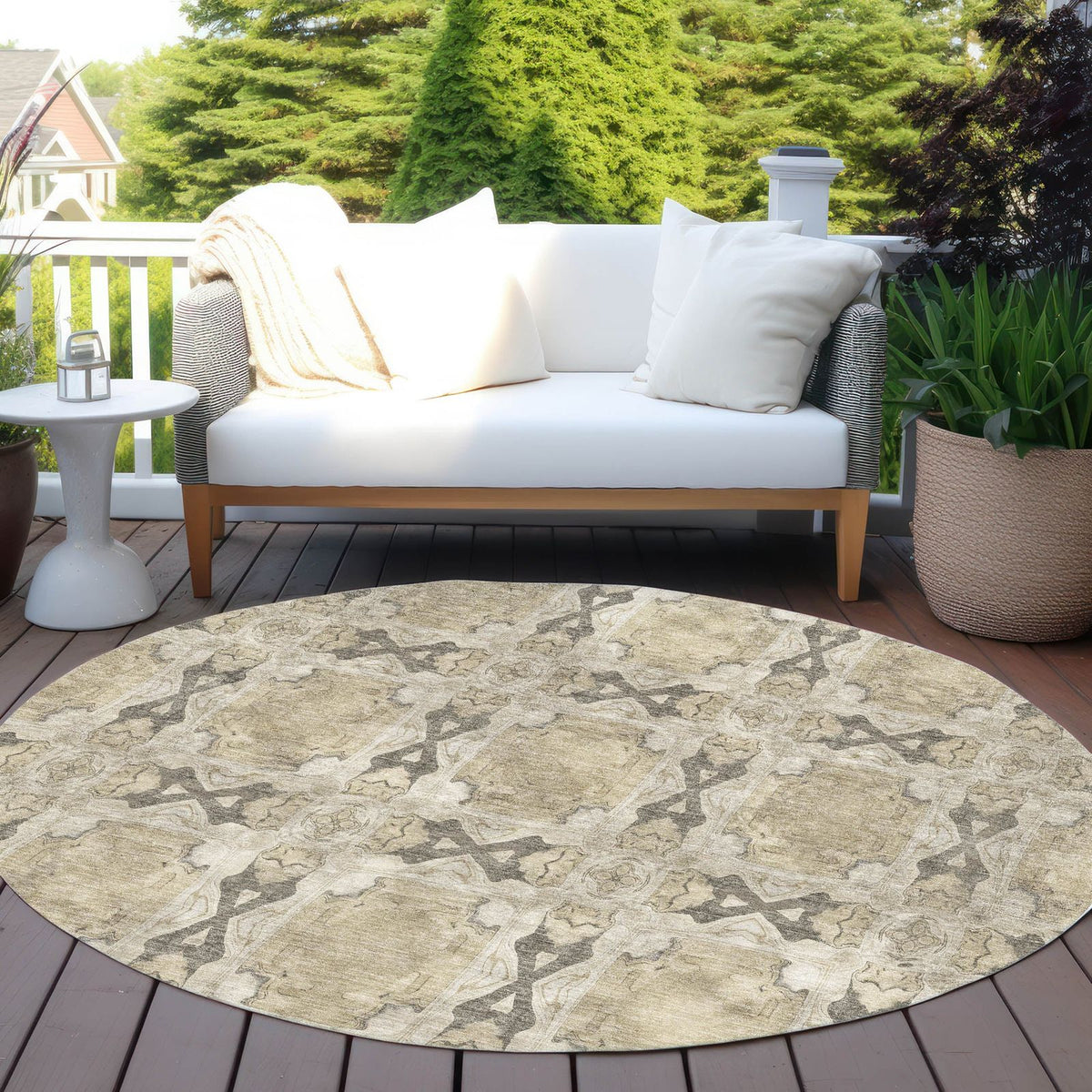 Panel Brown Washable Indoor-Outdoor Rug -- brown