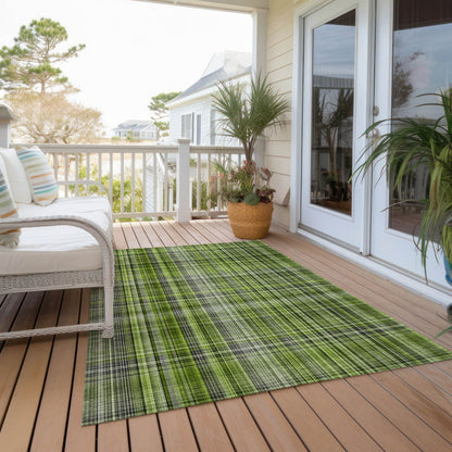 Plaid Green Washable Indoor-Outdoor Rug