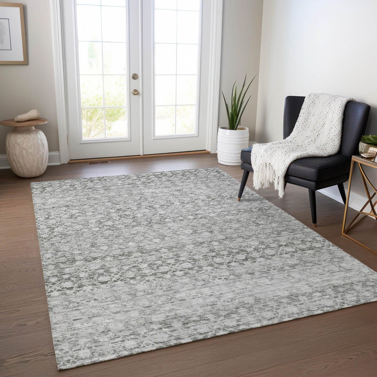 Irior Gray Washable Indoor-Outdoor Rug -- gray