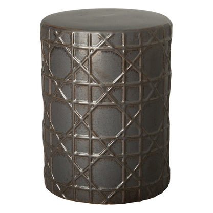 18 in. Cane Ceramic Garden Stool Side Table Outdoor-Outdoor Stools-Emissary-Gunmetal-Sideboards and Things