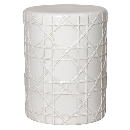 18 in. Cane Ceramic Garden Stool Side Table Outdoor-Outdoor Stools-Emissary-White-Sideboards and Things