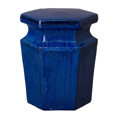 18 in. Hex Ceramic Outdoor Garden Stool-Outdoor Stools-Emissary-Blue-Sideboards and Things