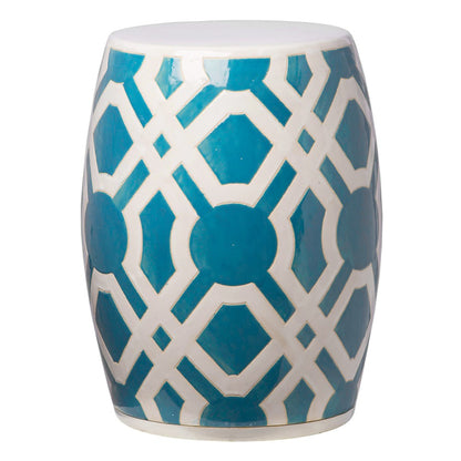 18 in. Labyrinth Ceramic Garden Stool Outdoor-Outdoor Stools-Emissary-Turquoise-Sideboards and Things