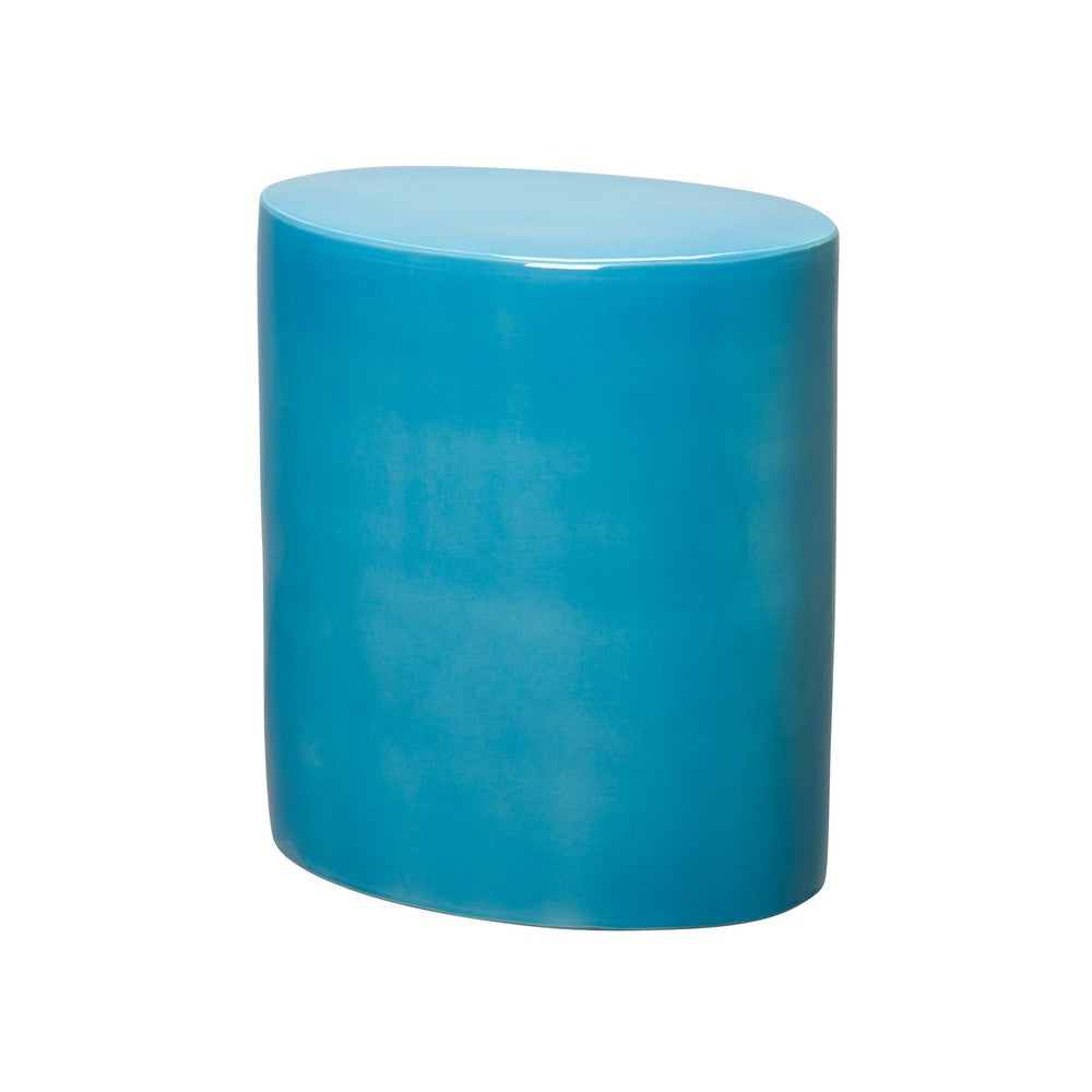 18 in. Oval Ceramic Garden Stool Side Table Outdoor-Outdoor Stools-Emissary-Turquoise-Sideboards and Things