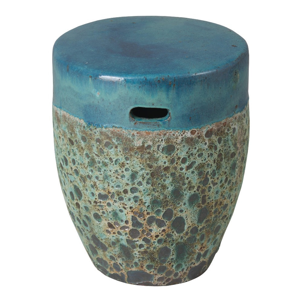 18 in. Round Reef Teal Ceramic Garden Stool Outdoor Decor-Outdoor Stools-Emissary-Sideboards and Things