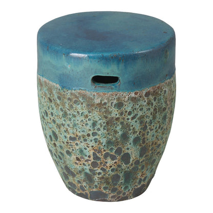 18 in. Round Reef Teal Ceramic Garden Stool Outdoor Decor-Outdoor Stools-Emissary-Sideboards and Things