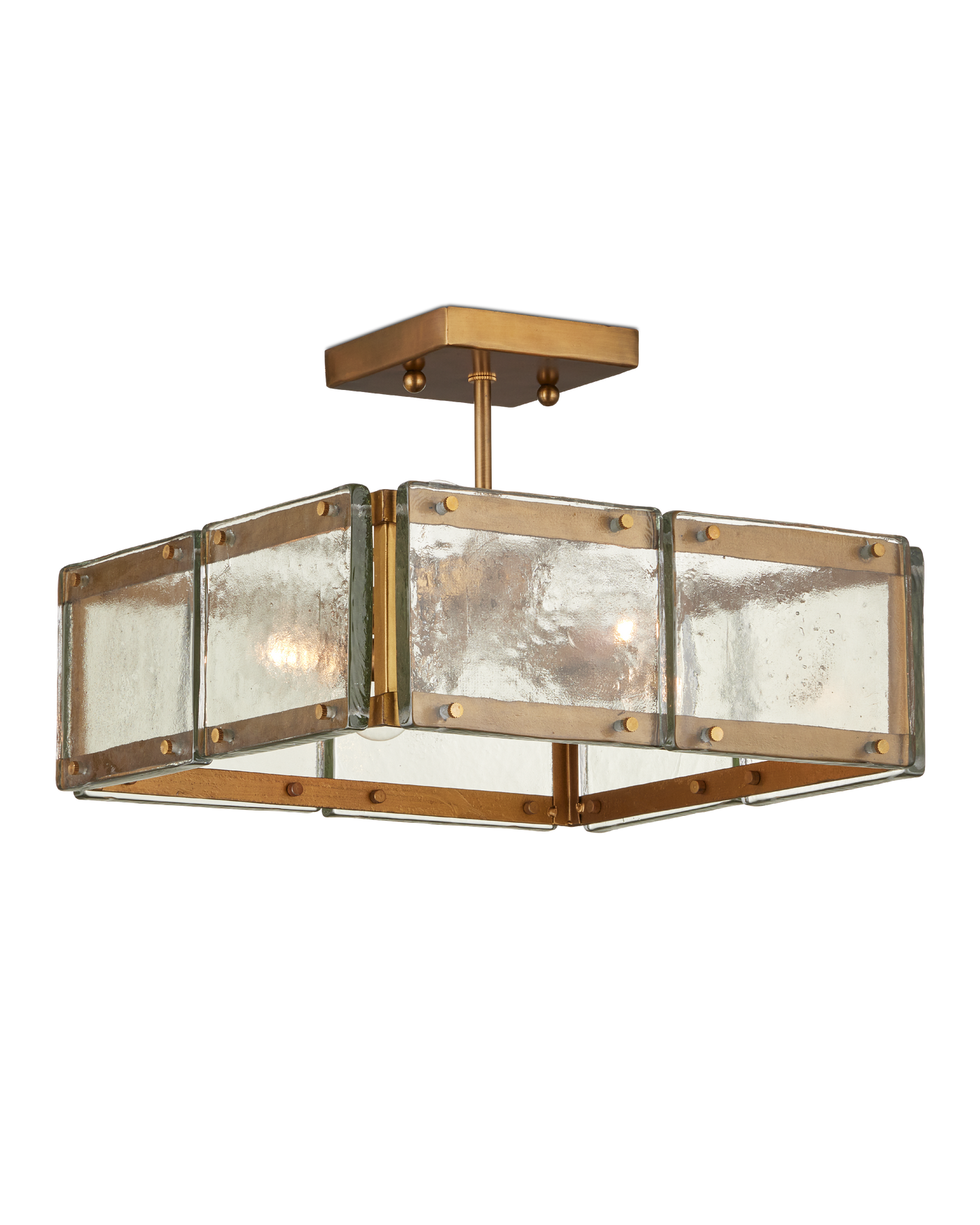 Countervail Metal and Glass Gold Square Semi-Flush Mount