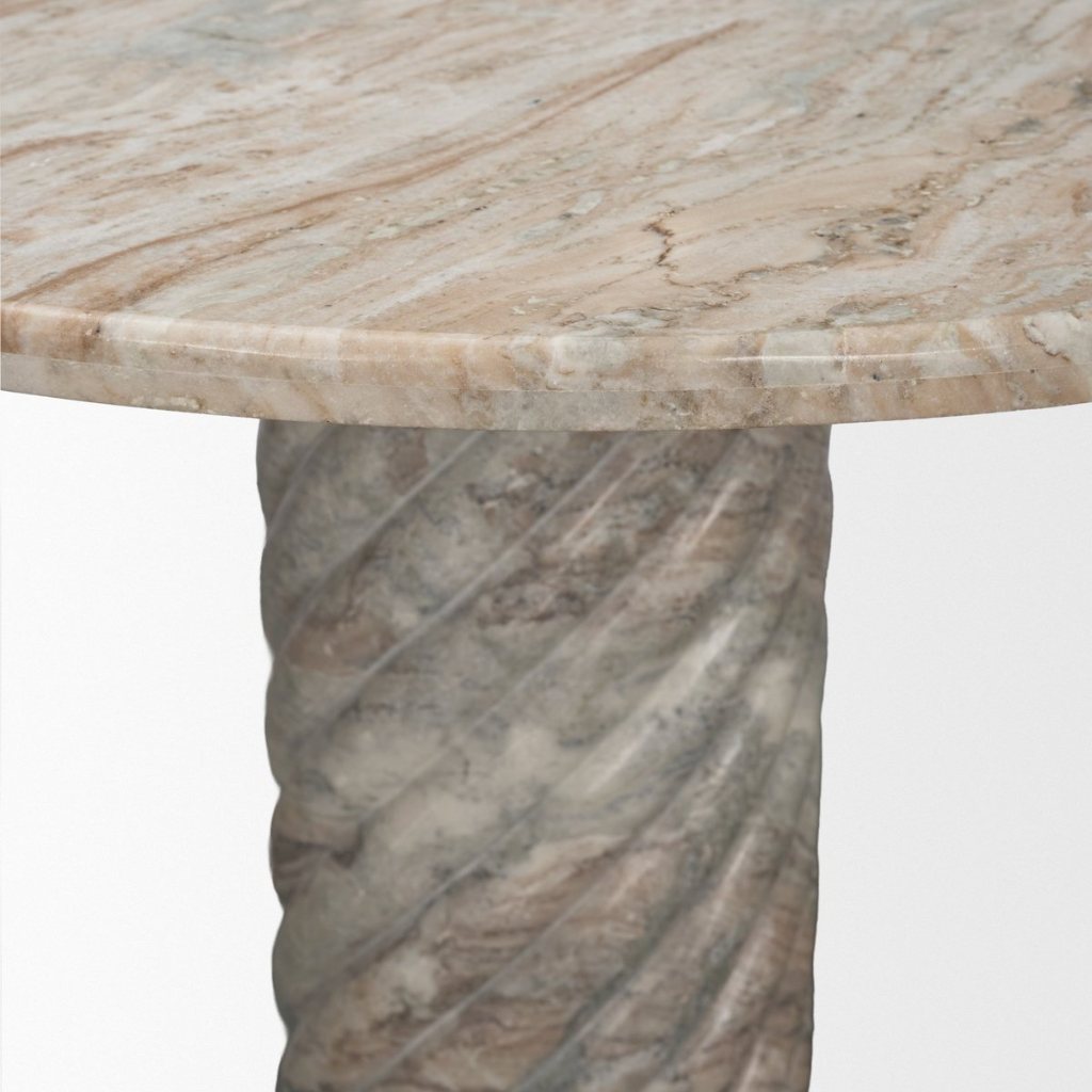 Ravello 42" Round Pink Marble Swirl Pedestal Dining Table -- Beige