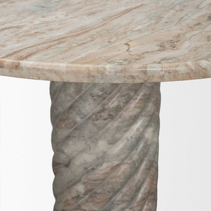 Ravello 42" Round Pink Marble Swirl Pedestal Dining Table -- Beige
