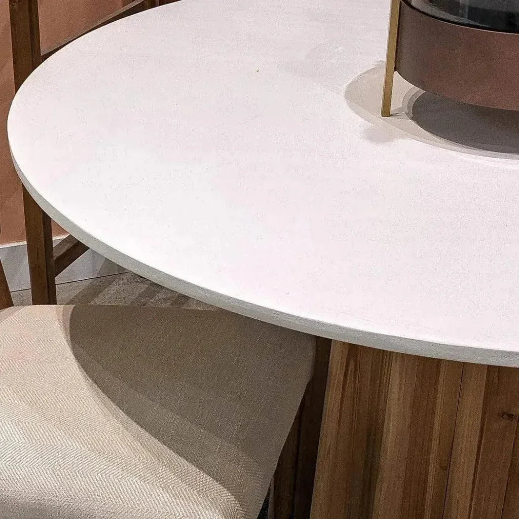 Round Beige & White Dining Table Concrete -- view 6
