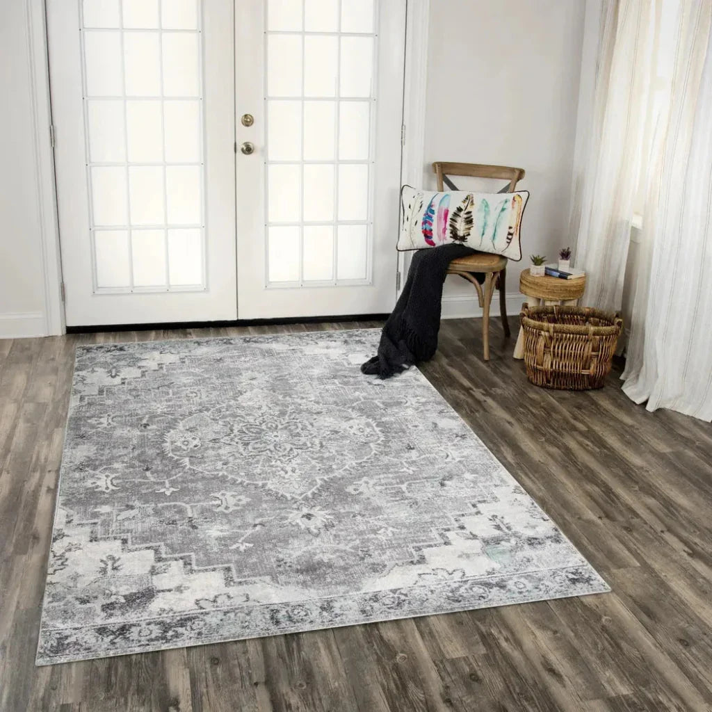 Chun Medallion Gray Kitchen Hallway Runner Rug -- gray